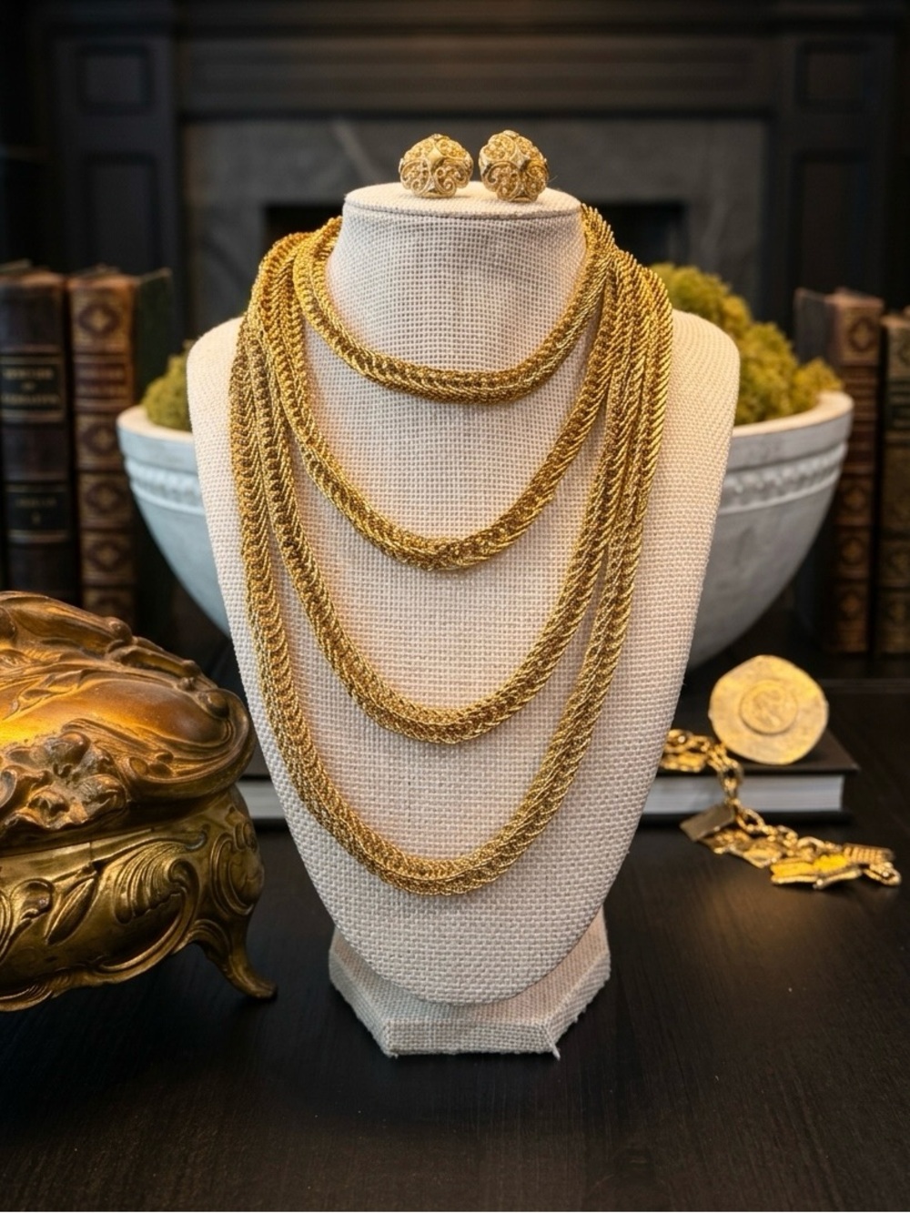 Vintage-Antique Guatemalan Wedding Rope Necklace and Avon Filigree Earrings